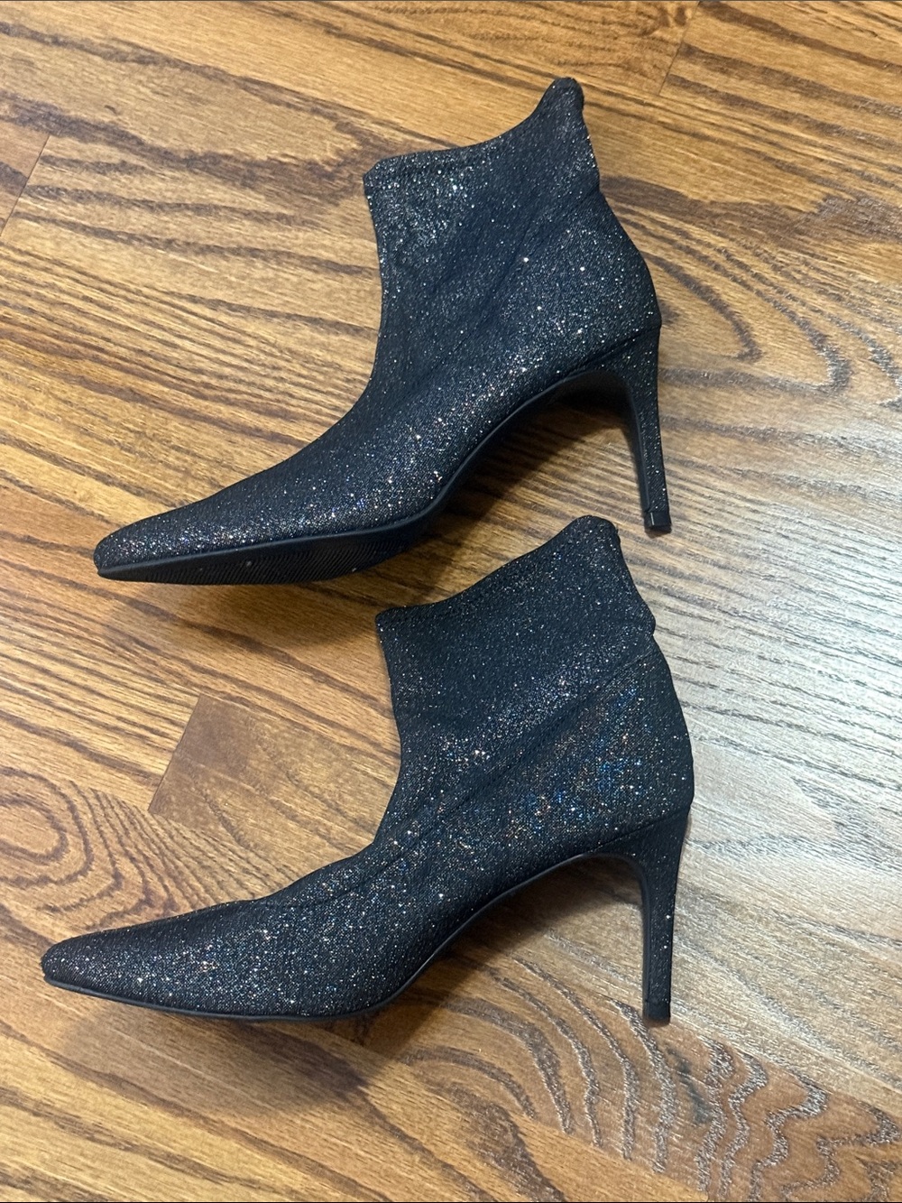 Size 9.5 MADDEN NYC Black Glitter Pointed Toe Ankle Boots - Women's Dress Bootie